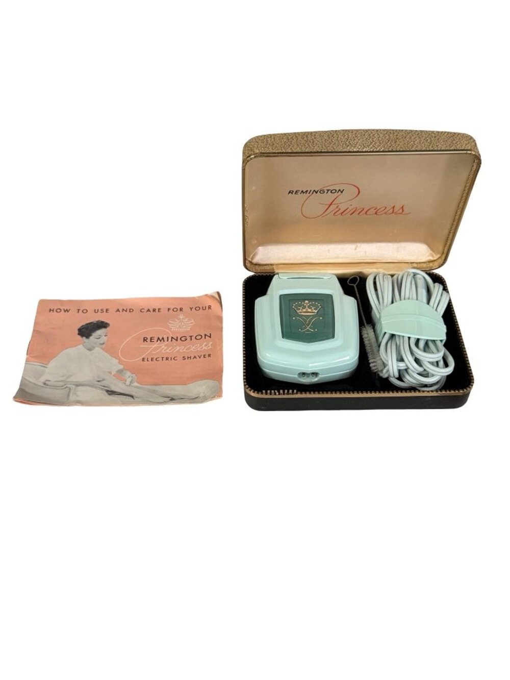 Vintage Remington Princess Electric Shaver Mint Green with Case Manual Tested Wo